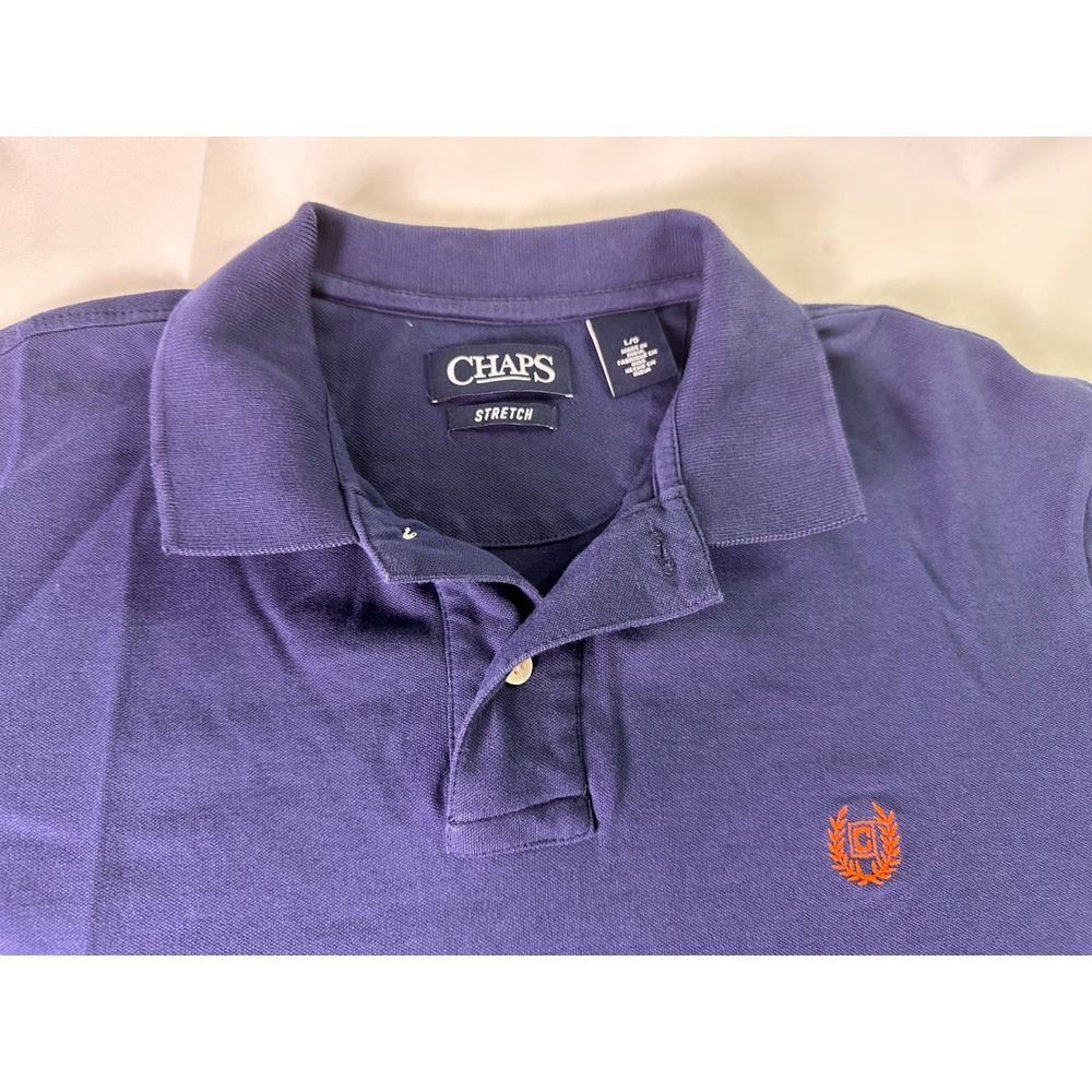 Chaps Stretch Polo Shirt Blue Classic Fit Short Sleeve Casual Mens Large Golf‎